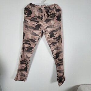 Made In Italy Womens Camo Print Straight Leg Drawstring Pants Small Pink/Black